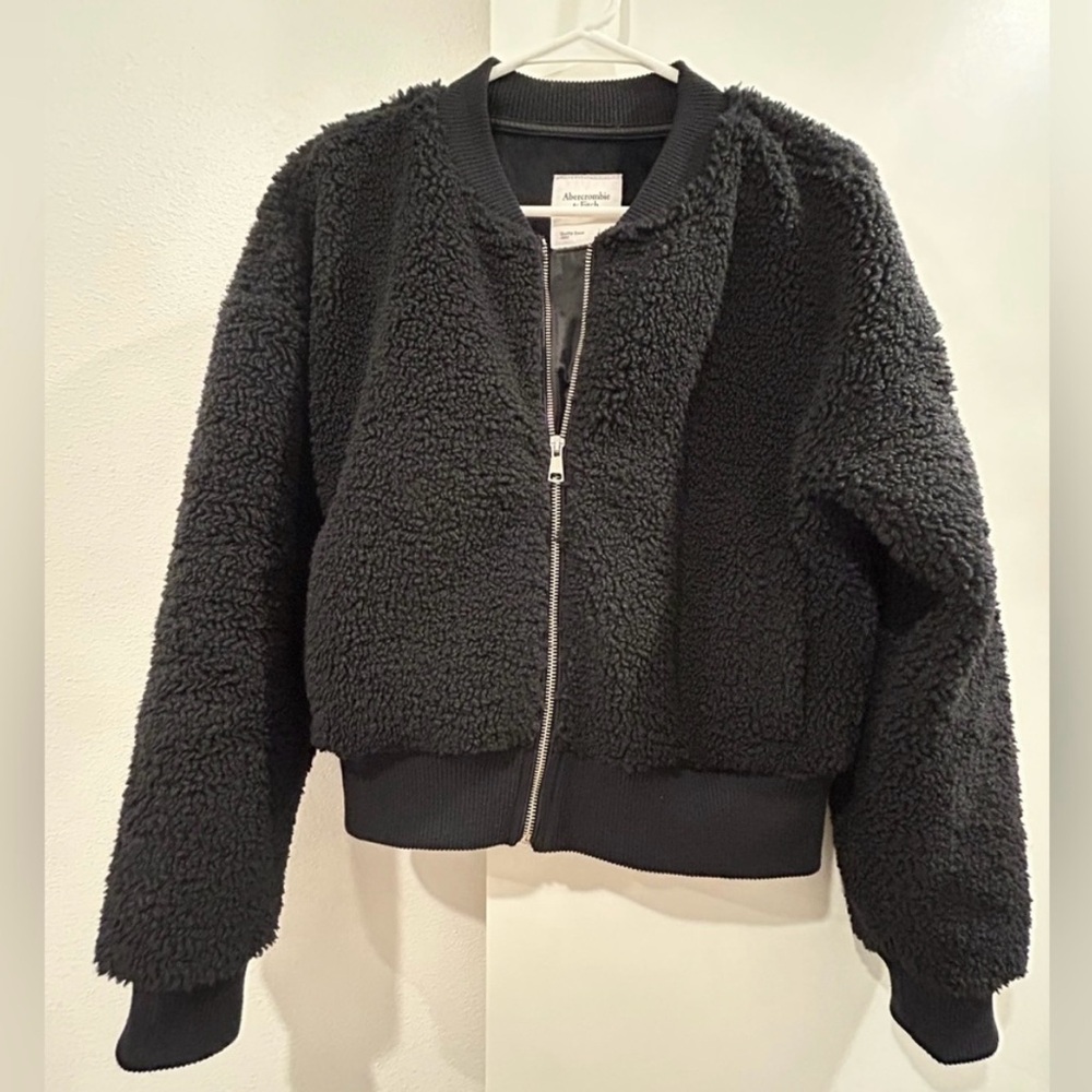 Abercrombie & Fitch Black Sherpa Bomber Jacket